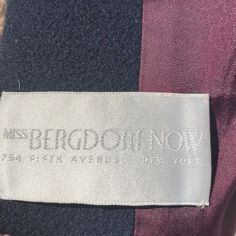 Vintage Bergdorf Goodman full collar fur brown with navy unisex long winter coat - Picture 11 of 13